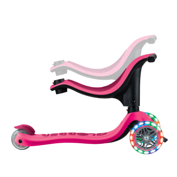 קורקינט 3 גלגלים גלובר גו אפ ספורטי Globber Go Up Sporty 360 נסיעה ב דחיפה/ ישיבה / עמידה 3 ב1 צבע ורוד