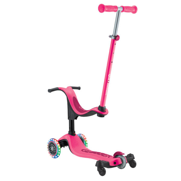 קורקינט 3 גלגלים גלובר גו אפ ספורטי Globber Go Up Sporty 360 נסיעה ב דחיפה/ ישיבה / עמידה 3 ב1 צבע ורוד
