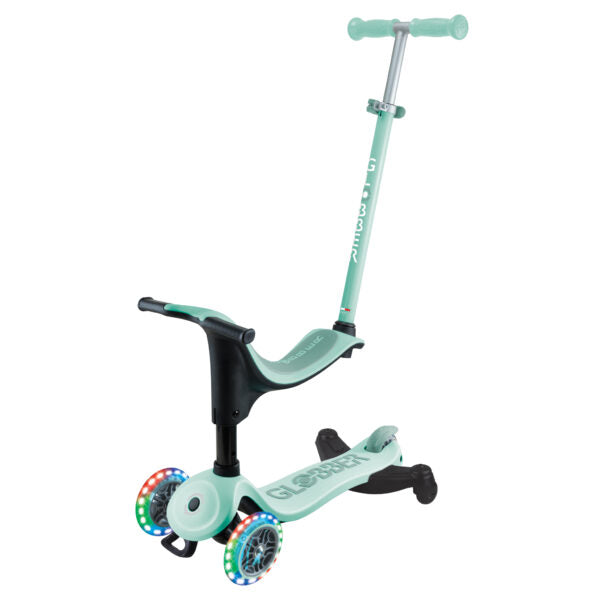 קורקינט 3 גלגלים גלובר גו אפ ספורטי Globber Go Up Sporty 360 נסיעה ב דחיפה/ ישיבה / עמידה 3 ב1 צבע ירוק מנטה