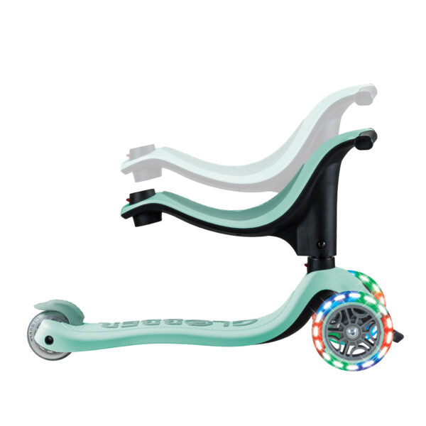קורקינט 3 גלגלים גלובר גו אפ ספורטי Globber Go Up Sporty 360 נסיעה ב דחיפה/ ישיבה / עמידה 3 ב1 צבע ירוק מנטה