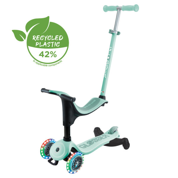 קורקינט 3 גלגלים גלובר גו אפ ספורטי Globber Go Up Sporty 360 נסיעה ב דחיפה/ ישיבה / עמידה 3 ב1 צבע ירוק מנטה
