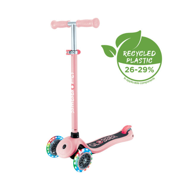 קורקינט לילדים 3 גלגלים גלובר פרימו עם אורות Globber Primo Lights היגוי בהטייה, גובה מתכוונן, צבע ירוק אמרלד