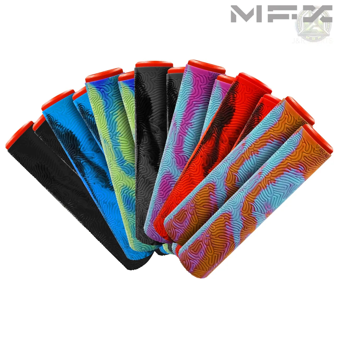 זוג גריפים ידיות אחיזה לכידון MGP VIRAL באורך 180ממ וזוג פקקים מוקשחים לסוף כידון. ידיות שחור ואפור פקקים אדומים
