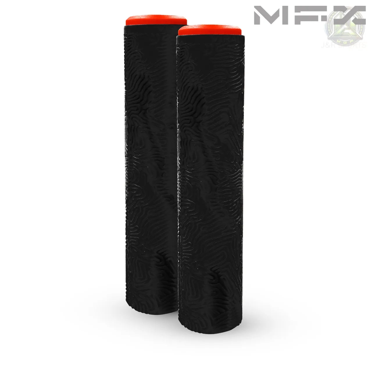 זוג גריפים ידיות אחיזה לכידון MGP VIRAL באורך 180ממ וזוג פקקים מוקשחים לסוף כידון. ידיות שחור ואפור פקקים אדומים