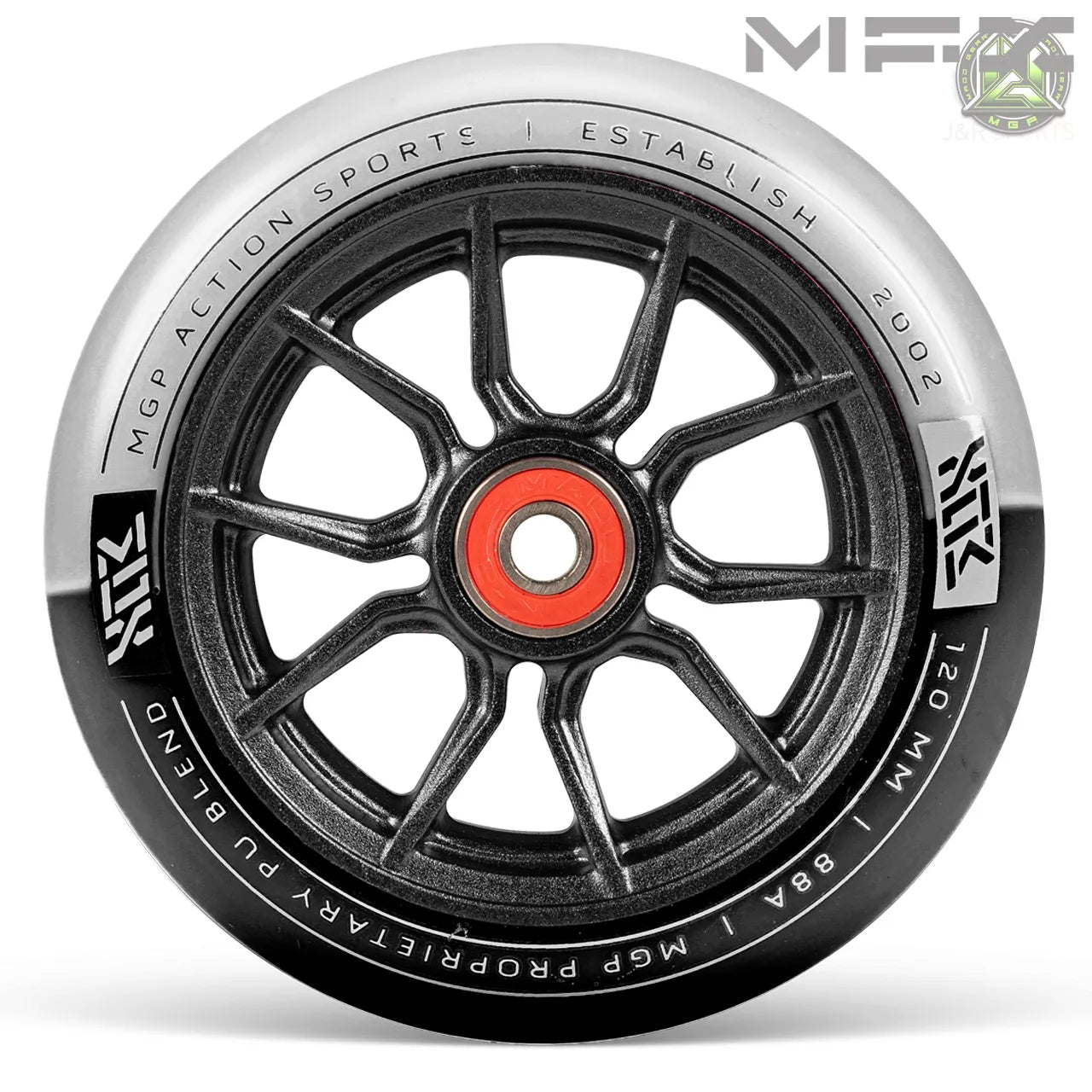 גלגל סינדיקט 120ממ MFX Syndicate AR120 wheel ליבת אלומיניום שחורה וצמיג שני צבעים שחור לבן