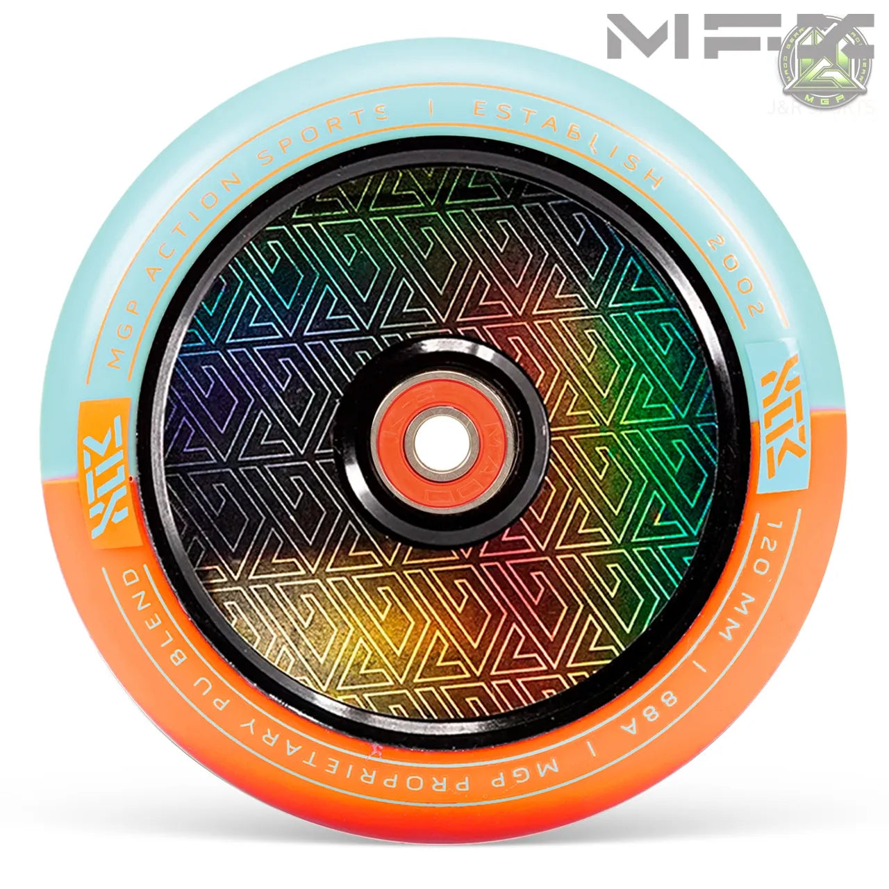 גלגל 120ממ MFX Corrupt קורפט ליבת אלומיניום מלאה וחלולה תכלת כתום