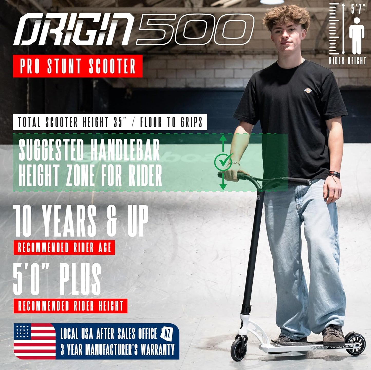 קורקינט פעלולים אוריג'ין 500 MGP ORIGIN הסדרה קלת המשקל צבע לבן מבריק