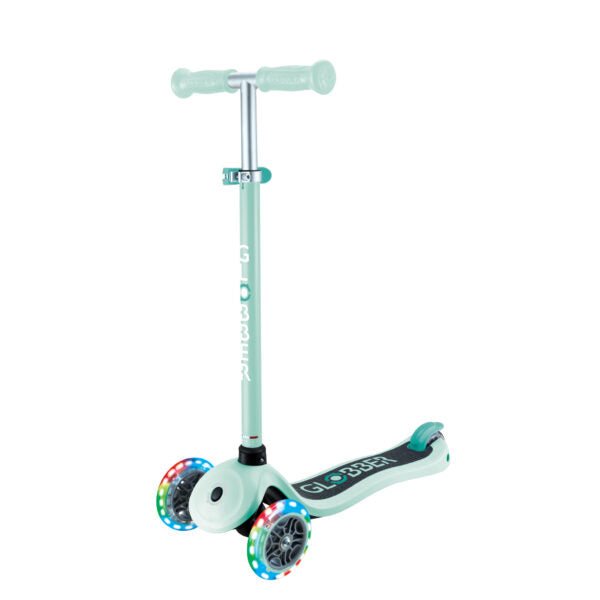 קורקינט לילדים 3 גלגלים גלובר פרימו עם אורות lobber Primo Lights היגוי בהטייה, גובה מתכוונן, צבע ורוד פוקסיה