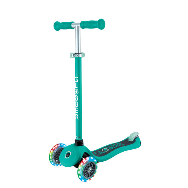 קורקינט לילדים 3 גלגלים גלובר פרימו עם אורות lobber Primo Lights היגוי בהטייה, גובה מתכוונן, צבע ורוד פוקסיה