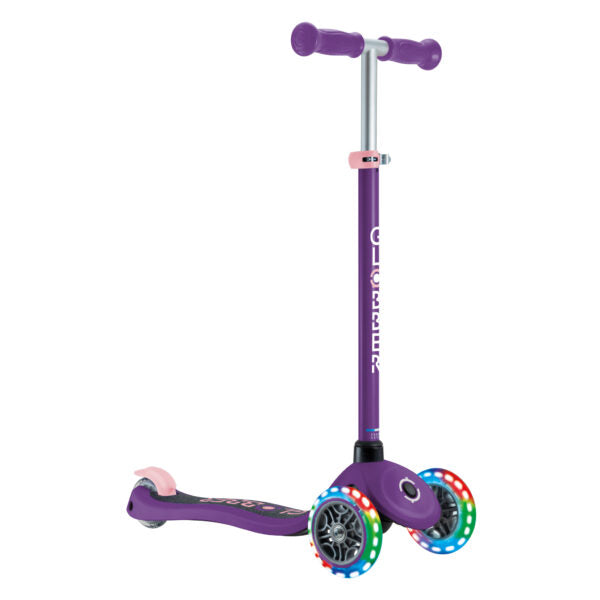קורקינט לילדים 3 גלגלים גלובר פרימו עם אורות lobber Primo Lights היגוי בהטייה, גובה מתכוונן, צבע ורוד פוקסיה