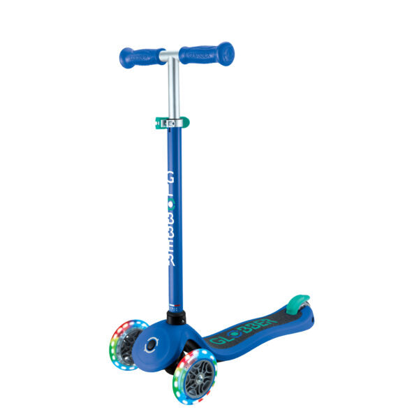 קורקינט לילדים 3 גלגלים גלובר פרימו עם אורות lobber Primo Lights היגוי בהטייה, גובה מתכוונן, צבע ורוד פוקסיה