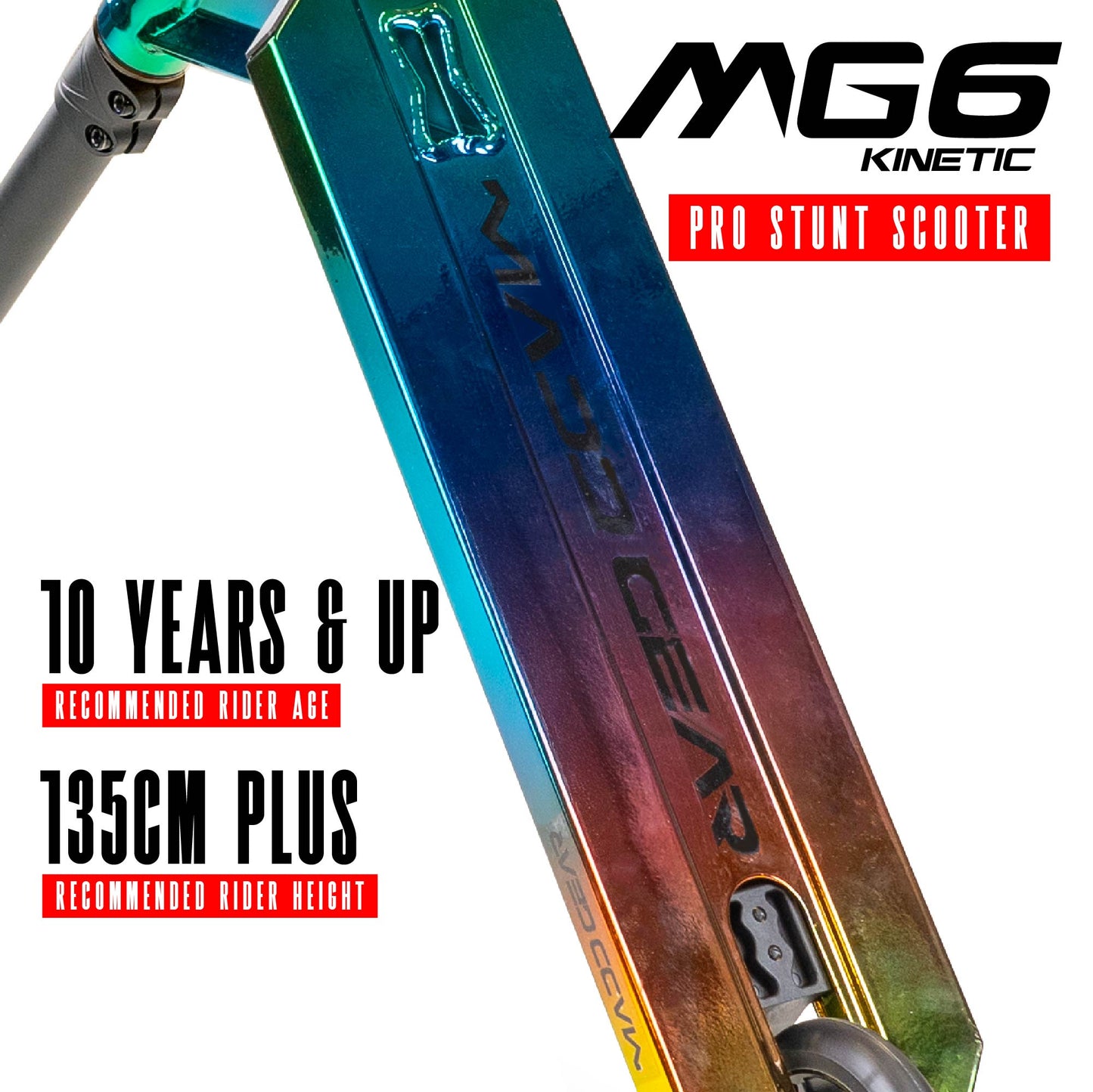 קורקינט פעלולים מקצועי לילדים 5-12 MG6 KINETIC בצבע נאו כרום שחור, סקוט קל משקל ועמיד של המותג הגדול בעולם Madd Gear