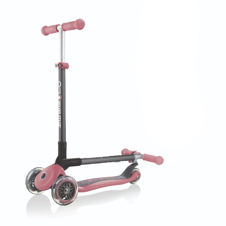 קורקינט לילדים גלובר פרימו מתקפל עם אורות Globber Primo foldable Lights מנגנון היגוי בהטייה, גובה מתכוונן, צבע אפור עם אדום