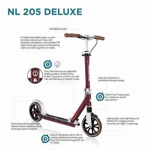 קורקינט גלגלים גדולים מתקפל גלובר GLOBBER NL 205 DELUXE לילדים נוער ובוגרים שחור