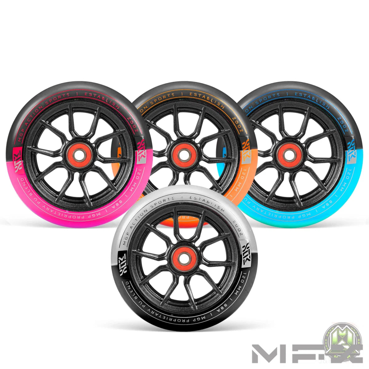 גלגל לקורקינט פעלולים MFX Syndicate AR120 | ליבת אלומיניום | 120 מ"מ | BLACK/WHITE