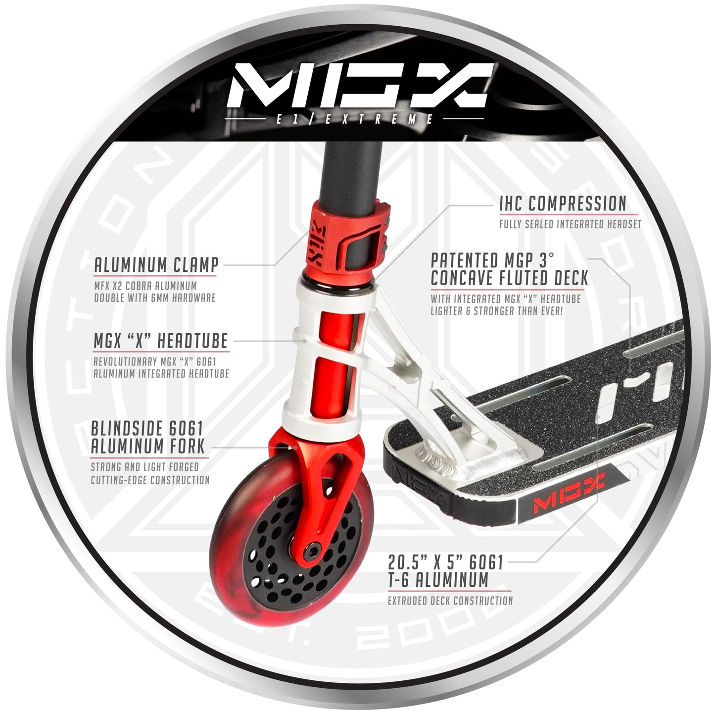 קורקינט פעלולים MGX E1 Extreme אקסטרים כסוף אדום