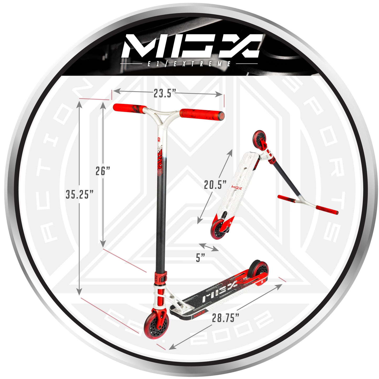 קורקינט פעלולים MGX E1 Extreme אקסטרים כסוף אדום