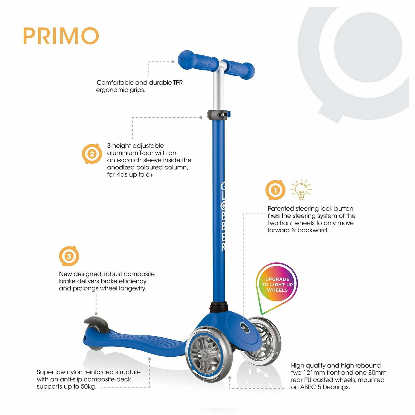 קורקינט לילדים 3 גלגלים גלובר פרימו Globber Primo היגוי בהטייה, גובה מתכוונן, צבע ורוד