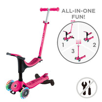 קורקינט 3 גלגלים גלובר גו אפ ספורטי Globber Go Up Sporty 360  נסיעה ב דחיפה/ ישיבה / עמידה  3 ב1  צבע ורוד