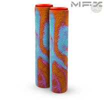 זוג גריפים ידיות אחיזה לכידון MGP VIRAL באורך 180ממ וזוג פקקים מוקשחים לסוף כידון. ידיות כתום ותכלת פקקים אדומים