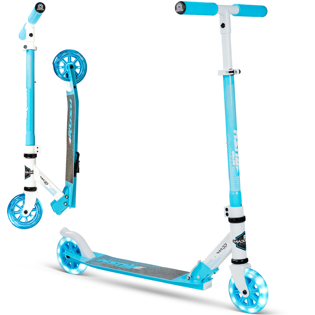 קורקינט מתקפל לילדים Madd Gear Metro Rush 125 Light-Up לבן/כחול