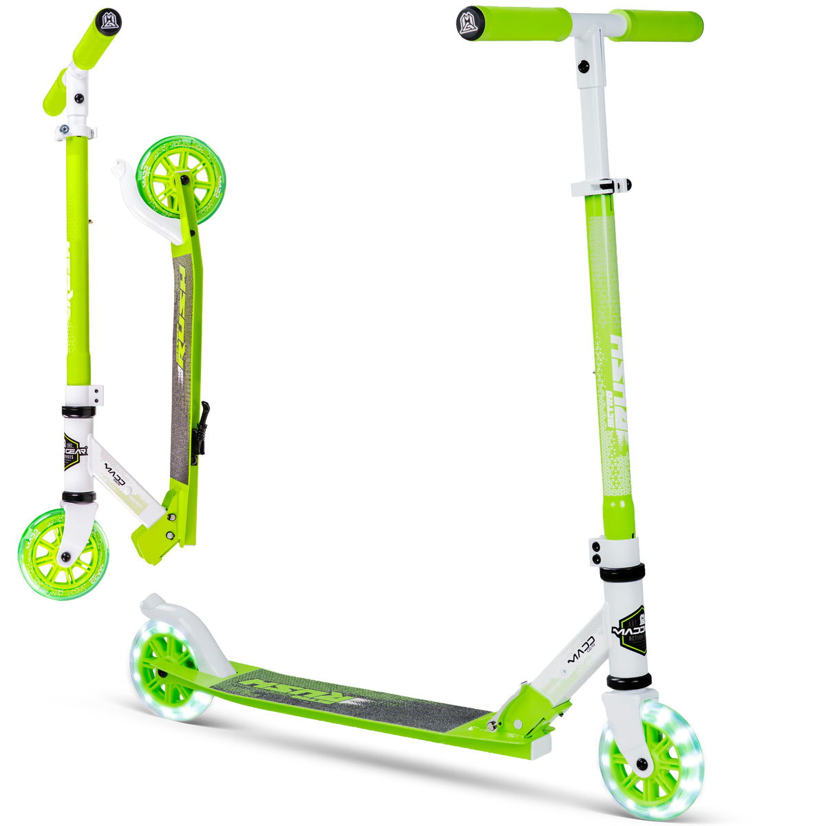 קורקינט מתקפל לילדים Madd Gear Metro Rush 125 Light-Up לבן/ירוק