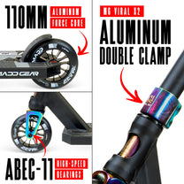 קורקינט פעלולים מקצועי לילדים 5-12  MG5 AXION בצבע נאו כרום, סקוט קל משקל ועמיד של המותג הגדול בעולם Madd Gear מתאים לסקייטפארק ולסטריט