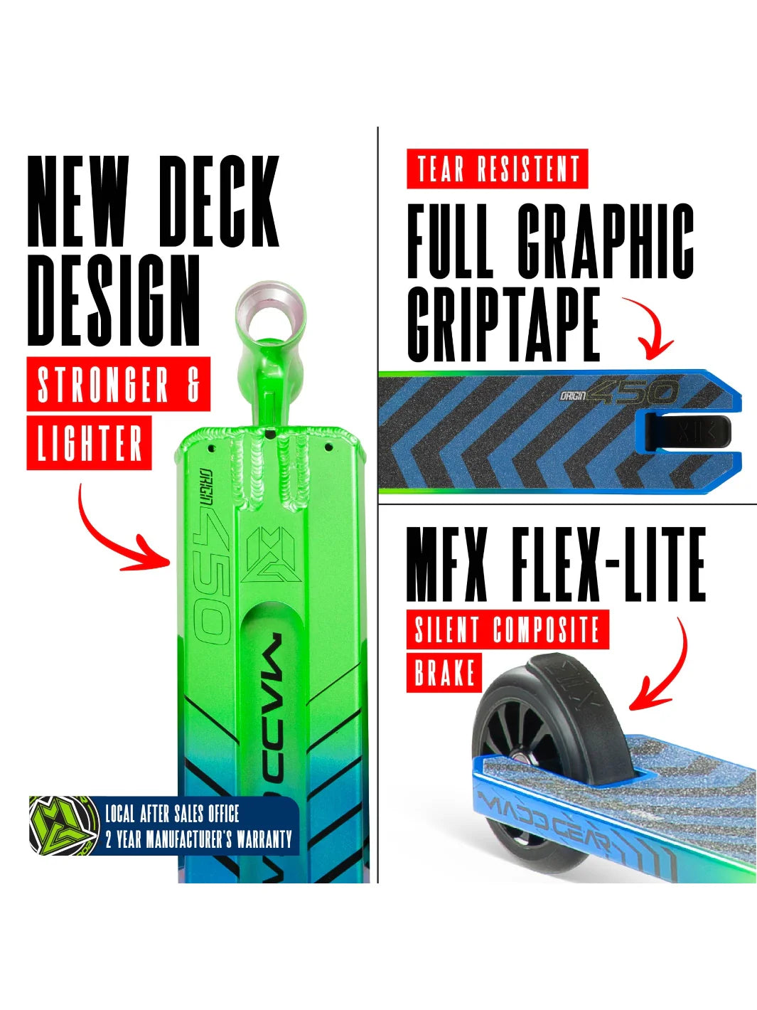 קורקינט פעלולים MGP Origin 450 |  קל משקל 3.08 ק"ג | מגיל 8+