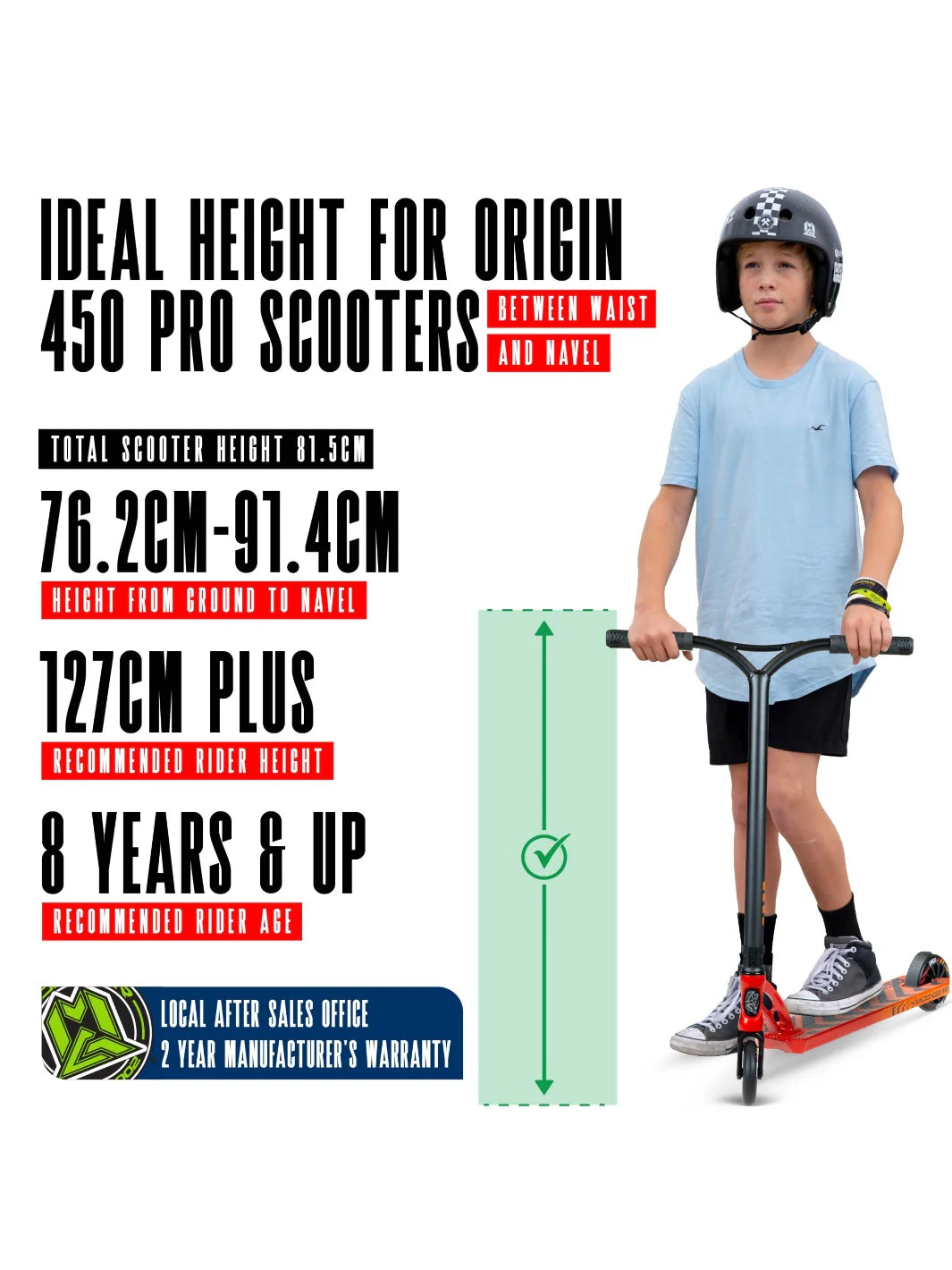 קורקינט פעלולים MGP Origin 450 |  קל משקל 3.08 ק"ג | מגיל 8+