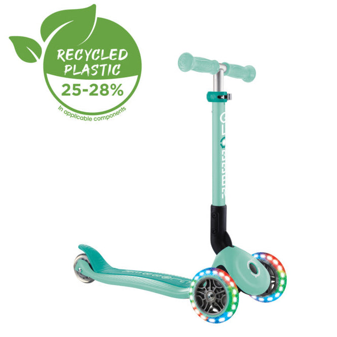 קורקינט לילדים 3 גלגלים גלובר פרימו ג'וניור מתקפל עם אורות בגלגלים (האורות ניתנים לביטול) ירוק מנטה Globber Primo Junior foldable מנגנון היגוי בהטייה, גובה מתכוונן
