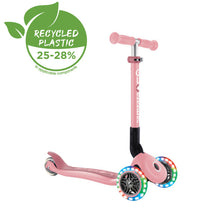 קורקינט לילדים 3 גלגלים גלובר פרימו ג'וניור מתקפל עם אורות בגלגלים (האורות ניתנים לביטול) ורוד פסטל Globber Primo Junior foldable מנגנון היגוי בהטייה, גובה מתכוונן