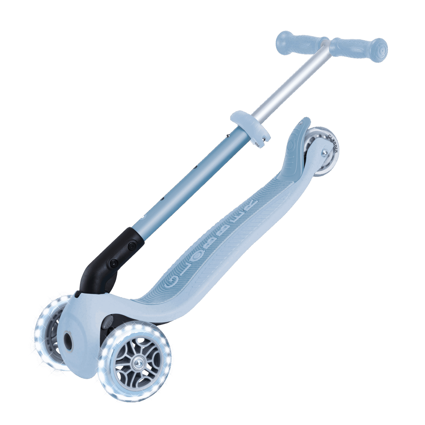 קורקינט 3 גלגלים מתקפל לילדים Globber דגם Primo Junior Lights (האורות ניתנים לביטול) – סדרת Ecologic בלוברי תכלת