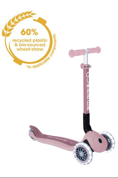 קורקינט לילדים 3 גלגלים גלובר פרימו ג'וניור מתקפל עם אורות בגלגלים (האורות ניתנים לביטול) Globber Primo Junior foldable מנגנון היגוי בהטייה, גובה מתכוונן, צבע ורוד