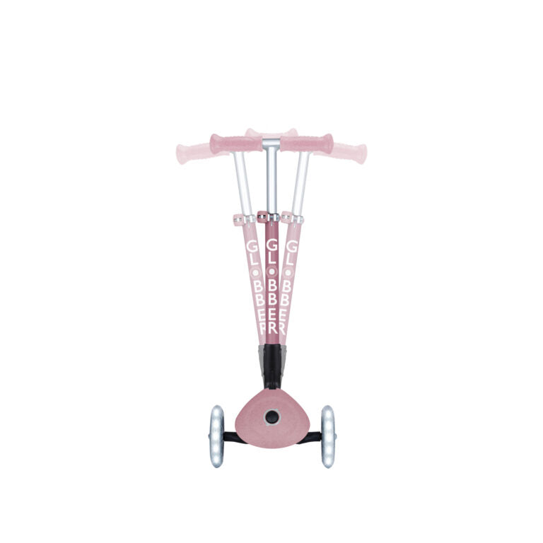 קורקינט לילדים 3 גלגלים גלובר פרימו ג'וניור מתקפל עם אורות בגלגלים (האורות ניתנים לביטול) Globber Primo Junior foldable מנגנון היגוי בהטייה, גובה מתכוונן, צבע ורוד