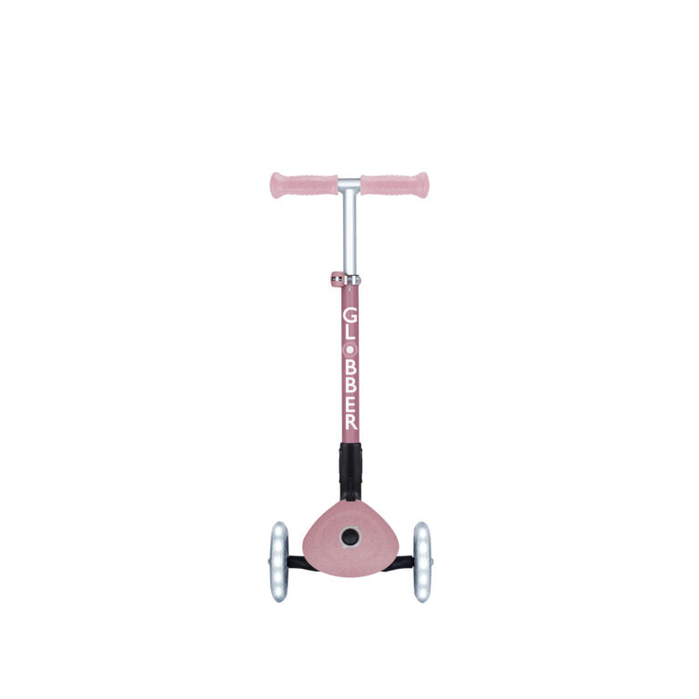 קורקינט לילדים 3 גלגלים גלובר פרימו ג'וניור מתקפל עם אורות בגלגלים (האורות ניתנים לביטול) Globber Primo Junior foldable מנגנון היגוי בהטייה, גובה מתכוונן, צבע ורוד