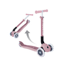 קורקינט לילדים 3 גלגלים גלובר פרימו ג'וניור מתקפל עם אורות בגלגלים (האורות ניתנים לביטול) Globber Primo Junior foldable מנגנון היגוי בהטייה, גובה מתכוונן, צבע ורוד