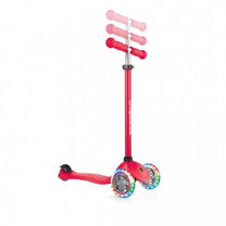 קורקינט לילדים 3 גלגלים גלובר פרימו לייטס Globber Primo Lights מנגנון היגוי בהטייה, גובה מתכוונן, צבע אדום