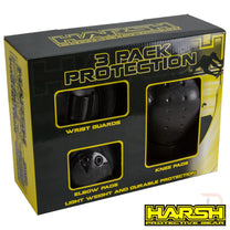 סט מיגון מקצועי Harsh 3 Pack Combo | הגנה לברכיים, מרפקים ופרקי כף היד | שחור
