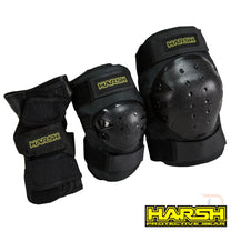 סט מיגון מקצועי Harsh 3 Pack Combo | הגנה לברכיים, מרפקים ופרקי כף היד | שחור