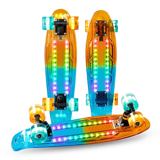 סקייטבורד רטרו מואר LED לילדים ונוער 22 אינץ' Madd Gear Orange/Teal | נטען USB