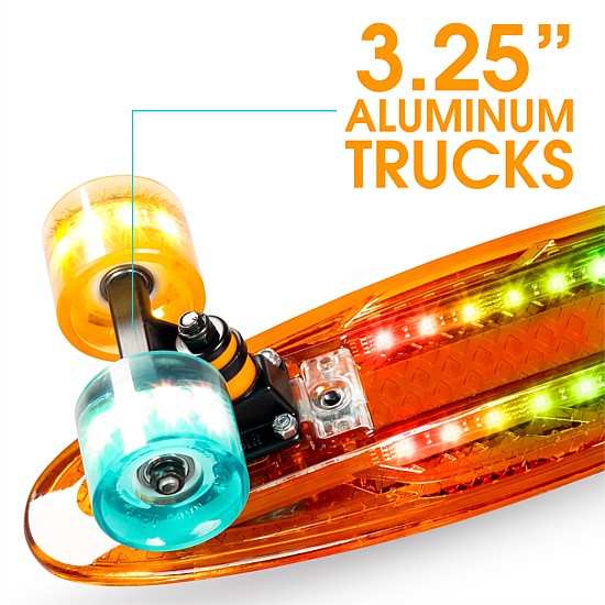 סקייטבורד רטרו מואר LED לילדים ונוער 22 אינץ' Madd Gear Orange/Teal | נטען USB