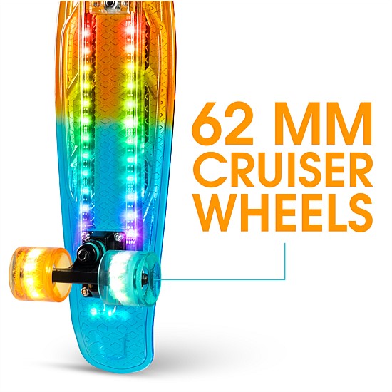 סקייטבורד רטרו מואר LED לילדים ונוער 22 אינץ' Madd Gear Orange/Teal | נטען USB