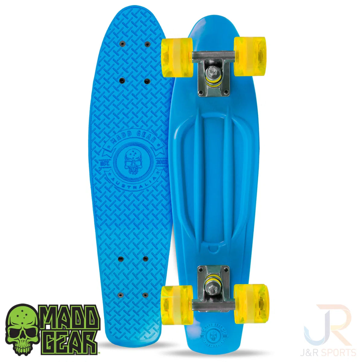 סקייטבורד Madd Gear Retro Skins | דגם אולד-סקול 22.5 אינץ' | BLUE / YELLOW