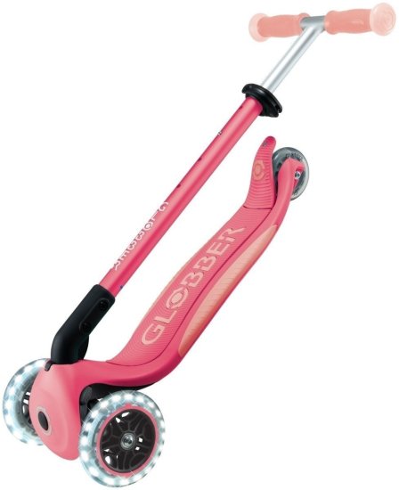 קורקינט אורות מתקפל לילדים Globber Elite Lights Glow -צבע ורוד פסטל