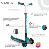 קורקינט 3 גלגלים גלובר מאסטר  Globber Master מנגנון היגוי בהטייה, גובה מתכוונן, צבע שחור אדום